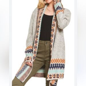 Adora Grey Tribal Open Front Cardigan M/L